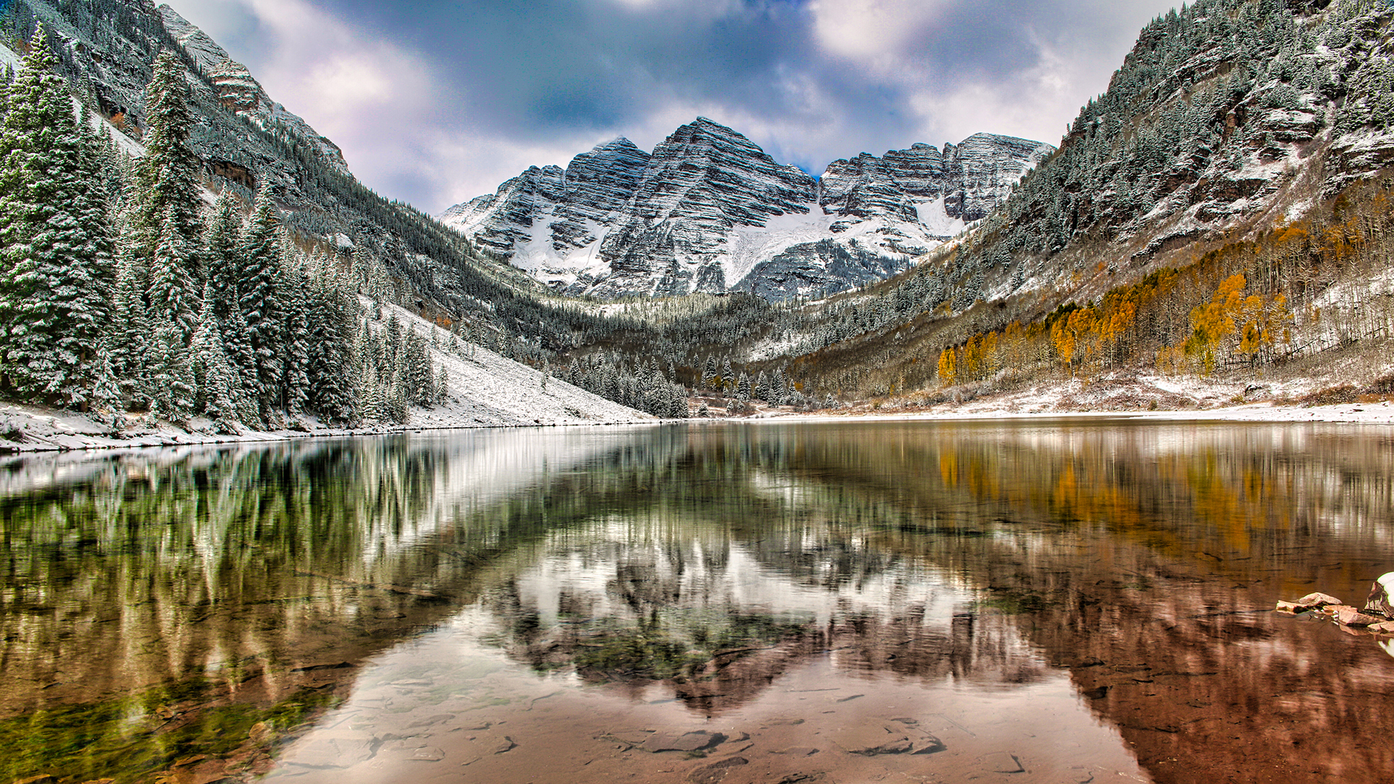 Maroon Bells Winter by Skip Weeks